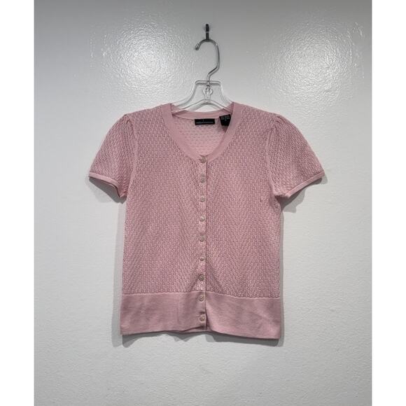 Moda International Pink Knit Crochet Top Women’s Size Small Feminine Delicate - Picture 1 of 7